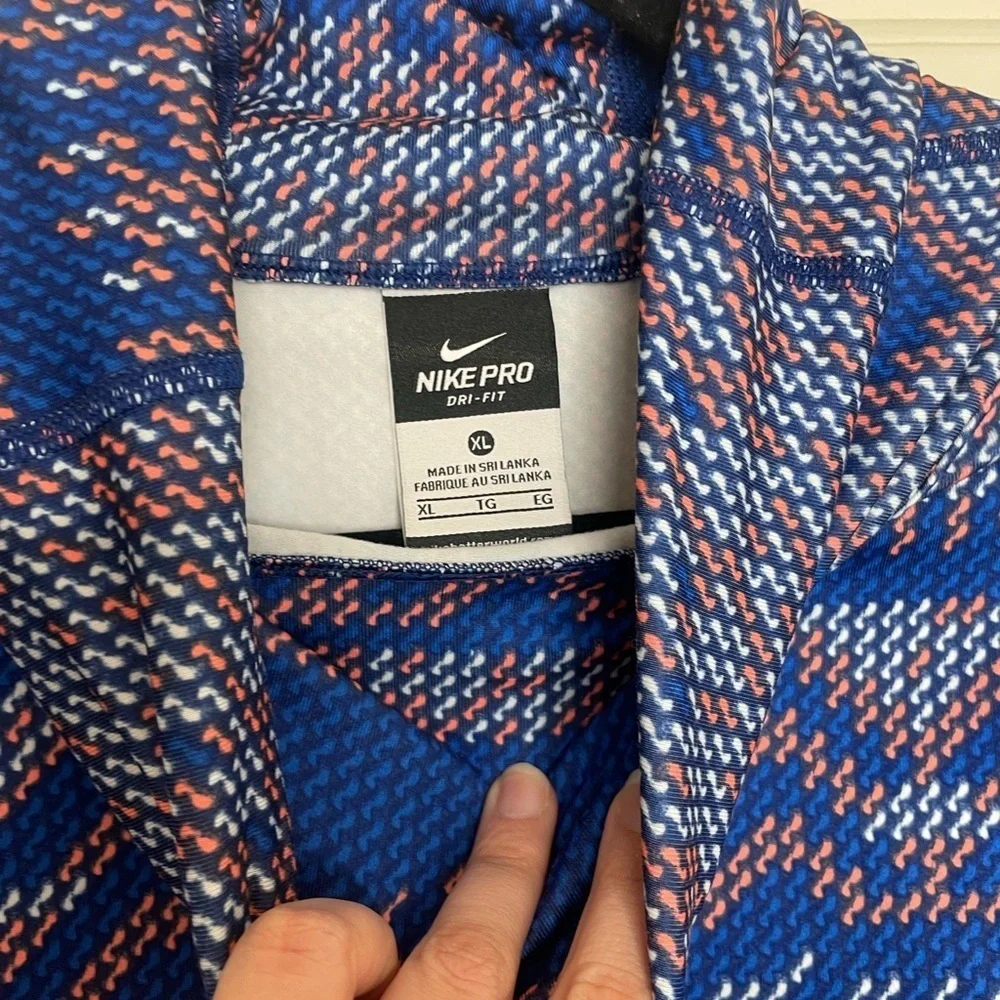 Nike Pro Dri-Fit blue & orange knit graphic cowl neck sweatshirt | XL